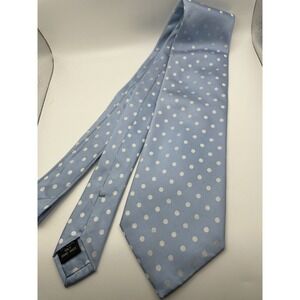 Bernini Beverly Hills Mens Light Blue Silver Polka Dot 100% Silk Hand Made Tie